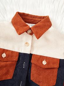 SHEIN Girls' Loose Fit Academy Style Color Blocking Corduroy Jacket - Multicolor - View 4