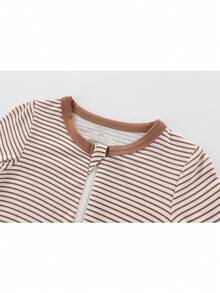 Baby Boy Striped Print Zip Up Jumpsuit - Coffee Brown - View 7