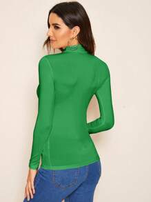 SHEIN Essnce Solid High Neck Slim Fit Tee - Green - View 2