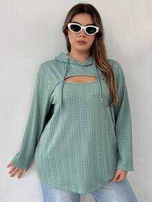 SHEIN LUNE 大码镂空抽绳卫衣 - 薄荷綠 - 查看 4