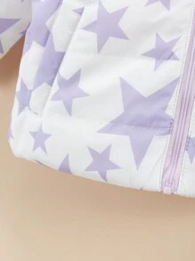 SHEIN Baby Girl Star Print Fuzzy Lined Hooded Padded Coat - Purple - View 3