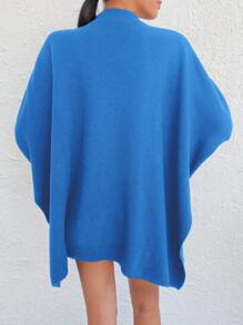 RueChic Pull à col montant fendu manches chauve-souris - Bleu azur - Voir 2