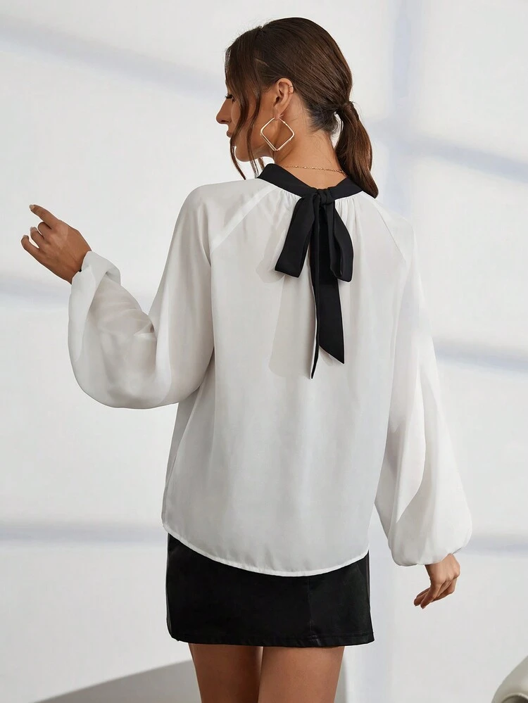Tie Back Lantern Sleeve Blouse