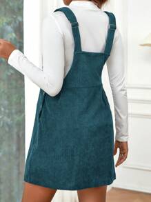 SHEIN Thai sản Chất rắn Đã vá Túi Đầm Pinafore Without Tee - Màu xanh lam - Xem 2