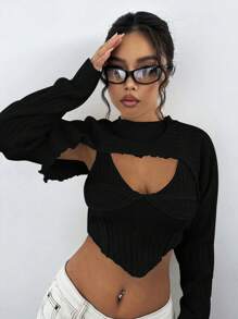 SHEIN Unity Chất rắn Áo thun dệt kim Cami & Siêu crop Áo len - màu đen - Xem 1