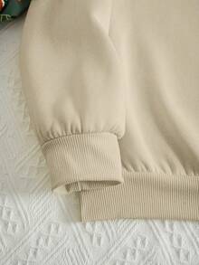 SHEIN EZwear Christmas Tree & Slogan Graphic Thermal Pullover - Beige - View 3