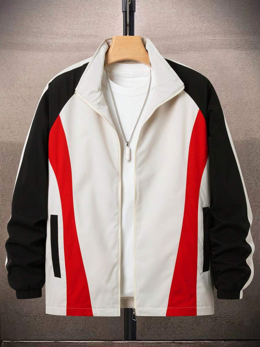 Manfinity Campus Court Lässige Herren Farbblock Raglan Ärmel Reißverschluss Outdoor Windjacke ohne T-Shirt