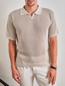 SHEIN Nam Chất rắn Đồ đan Ribbed Áo - trắng - Xem 5