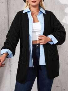 SHEIN Cottnline Plus Size Drop Shoulder Cardigan - Black - View 5