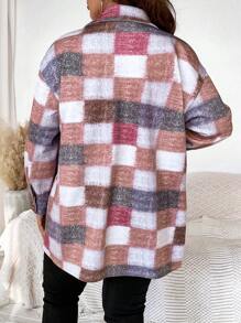 Celure 大碼格紋印花落肩袖翻蓋細節外套 - 彩色 - 查看 2