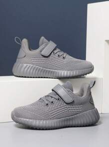 1 đôi giày sneaker casual cổ thấp cho bé trai, màu trơn, lưới thoáng khí, đế bằng, nhẹ, đế mềm - Xám - Xem 1