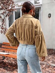 SHEIN Unity Áo khoác tay dài đơn giản cài nút phía trước, đa năng cho mùa thu/đông - Màu Khaki - Xem 2