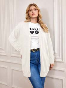 SHEIN Franclia Áo khoác cardigan thả vai cỡ lớn - trắng - Xem 5