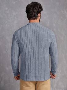 GENTILAND Nam Chất rắn Đồ đan Ribbed Áo thun - Màu xanh nhạt - Xem 2