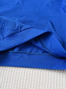 SHEIN 女大童素色星星壓花袋鼠口袋連帽衛衣 - 藍色 - 查看 5