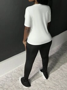 Slaydiva 天使錢袋印花t恤兩件套裝 - 黑與白 - 查看 2