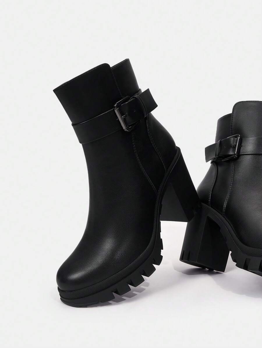 SheIn SXY Women's High Heel Fashionable Versatile Boots - Black - View 1