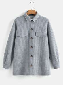 SHEIN EZwear Thả vai Chi tiết về Flap áo - Xám - Xem 1