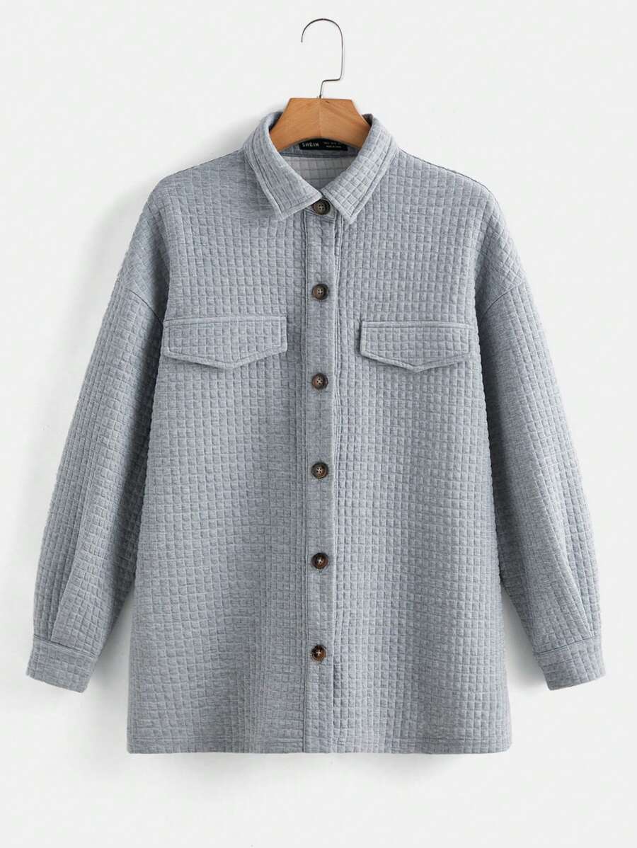 SHEIN EZwear Thả vai Chi tiết về Flap áo - Xám - Xem 1