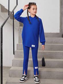 Cô gái Tween Thư được vá Tay Raglan áo có mũ Áo & Viền chia cắt Quần - Nhiều màu - Xem 6