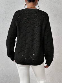 SHEIN LUNE Cắt ra Thả vai Dệt kim chấm bi Áo len - màu đen - Xem 2