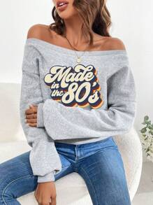 SHEIN EZwear Letter Graphic Drop Shoulder Sweatshirt - Grey - View 1