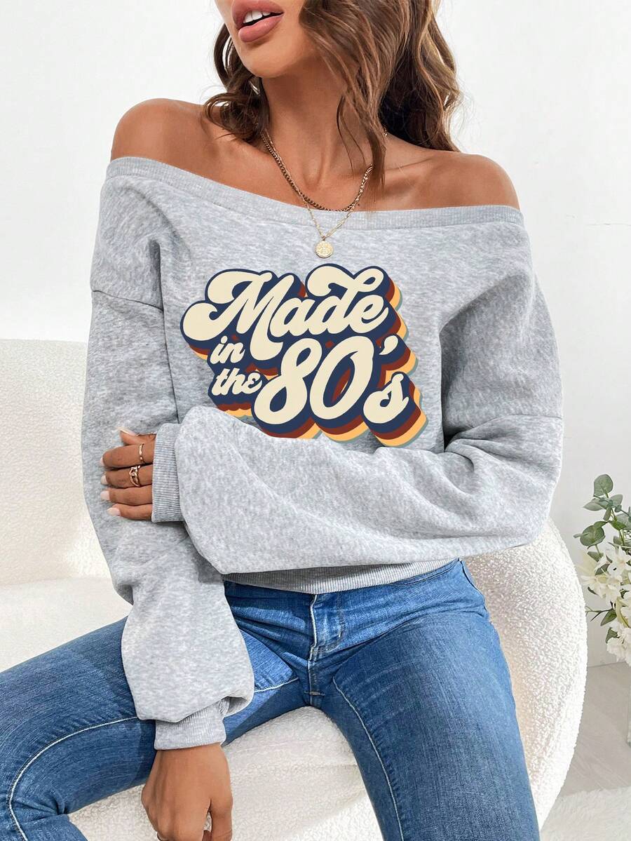 SHEIN EZwear Letter Graphic Drop Shoulder Sweatshirt - Grey - View 1