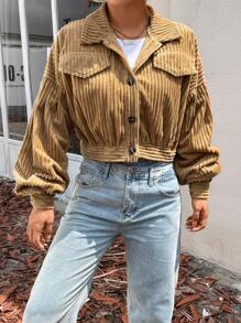 SHEIN Unity Áo khoác tay dài đơn giản cài nút phía trước, đa năng cho mùa thu/đông - Màu Khaki - Xem 6