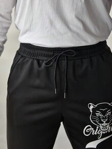 Manfinity LEGND Loose Fit Men's Letter Print Sweatpants With Drawstring Waist - Black - View 5