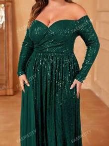 Faeriesty Plus Off Shoulder Ruched Front Draped Side Sequin Dress