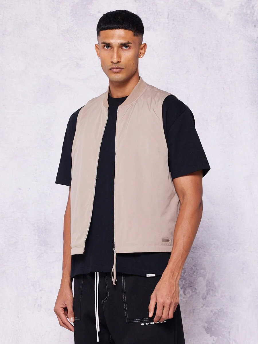 SUMWON 拉链尼龙背心 - 卡其色 - 查看 1