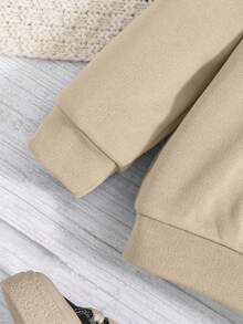 SHEIN Chàng trai trẻ Túi có nắp Một nửa khóa kéo Áo nỉ - Màu Khaki - Xem 4