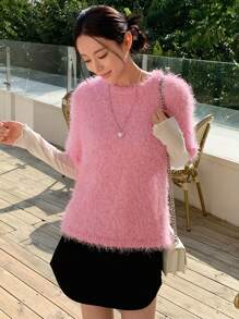 Dazy Star Chất rắn Đan mềm mại Áo - Hồng - Xem 4