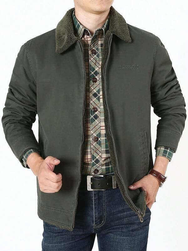 Men Plus Borg Collar Teddy Lined Jacket