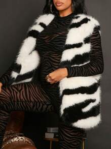 SHEIN SXY Graphic Pattern Fluffy Vest Coat