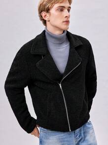 Manfinity RebelGame Men Zip Up Teddy Jacket, For Fall Winter - Black - View 3