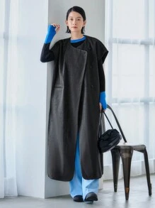 FRIFUL Solid Slant Pocket Wrap Overcoat