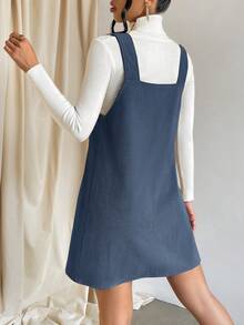 SHEIN EZwear Chất rắn Đầm Tổng thể Không có áo len - Màu xanh lam - Xem 2