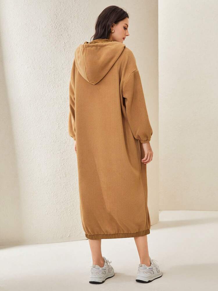 Letter Graphic Drop Shoulder Drawstring Hooded Sweatshirt Dress In Fall/Winter