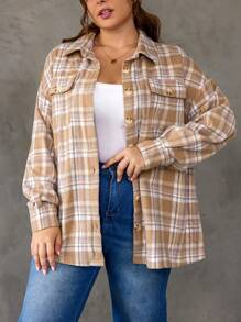 SHEIN EZwear Plus Plaid Print Drop Shoulder Overcoat - Multicolor - View 3