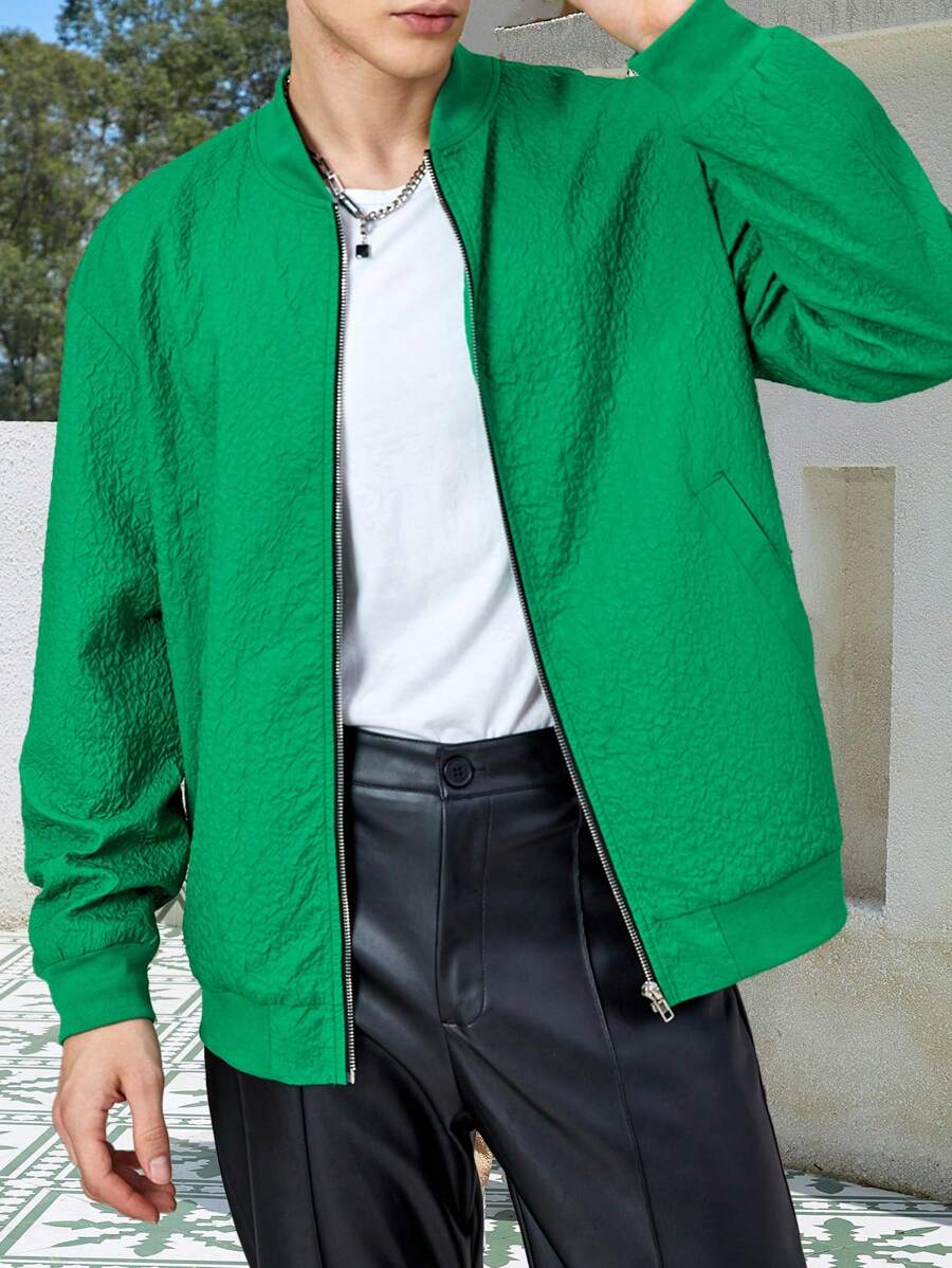 Claim Dot Loose Fit Men's Zip-Up Bomber Jacket - Green - View 1