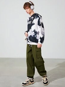 SHEIN Teen Boy Flap Pocket Side Drawstring Waist Cargo Pants - Army Green - View 3