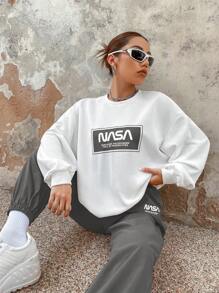 SHEIN EZwear Letter Graphic Drop Shoulder Sweatshirt & Sweatpants