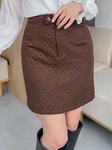 FRIFUL Dây kéo bay Chần Váy thẳng - màu nâu - Xem 3