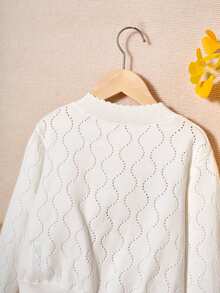 SHEIN Tween Girls' Long Sleeve Cardigan Sweater - White - View 6