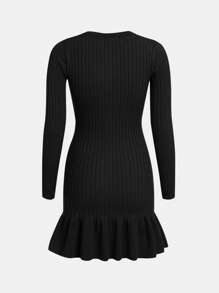 Teen Girl Solid Ruffle Hem Sweater Dress