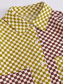 SHEIN EZwear Checker Print Drop Shoulder Shirt - Multicolor - View 3