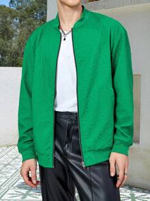 Claim Dot Loose Fit Men's Zip-Up Bomber Jacket - Green - View 4