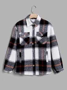 GENKIRA Plaid Print Flap Pocket Overcoat - Black - View 1