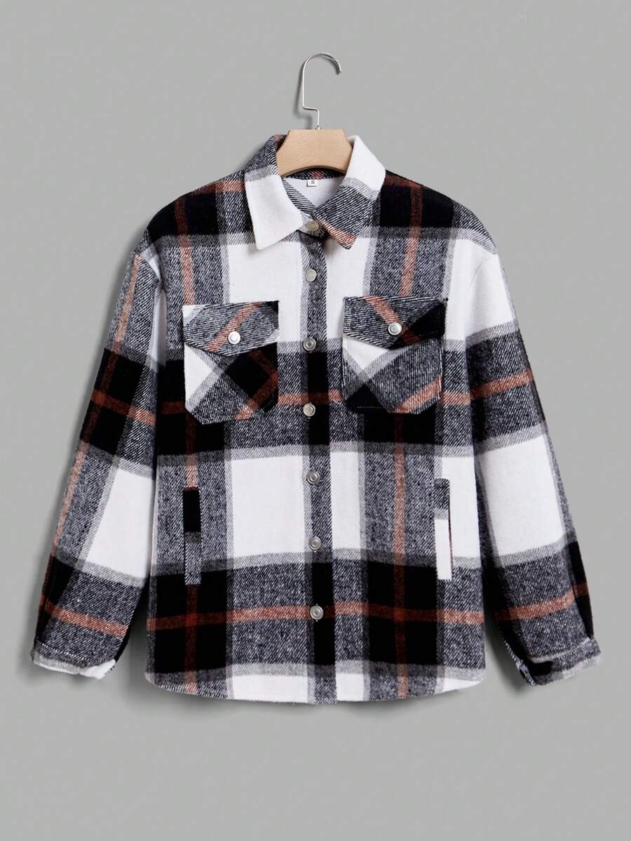 GENKIRA Plaid Print Flap Pocket Overcoat - Black - View 1